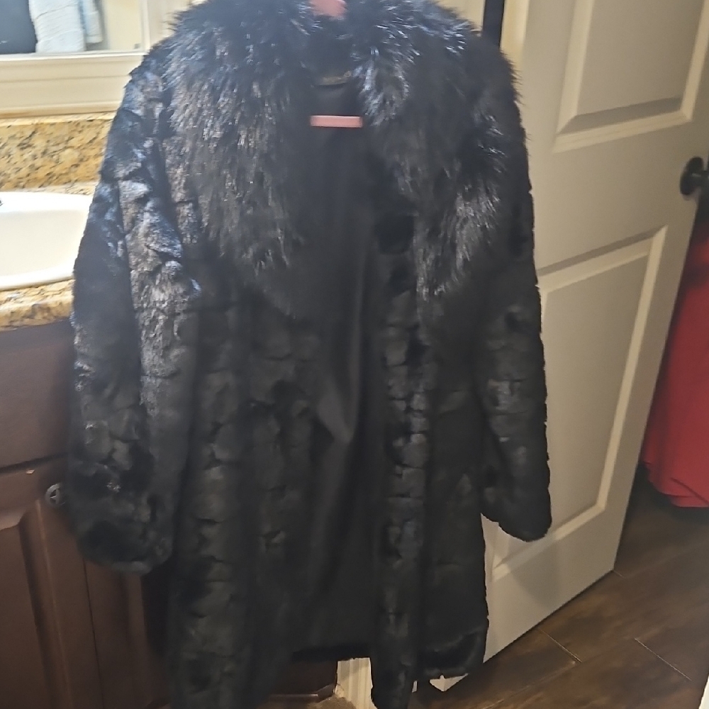 WENXI Vintage Black Full Length Size Xxl Jacket W Fur Collar. Heavy Gorgeous